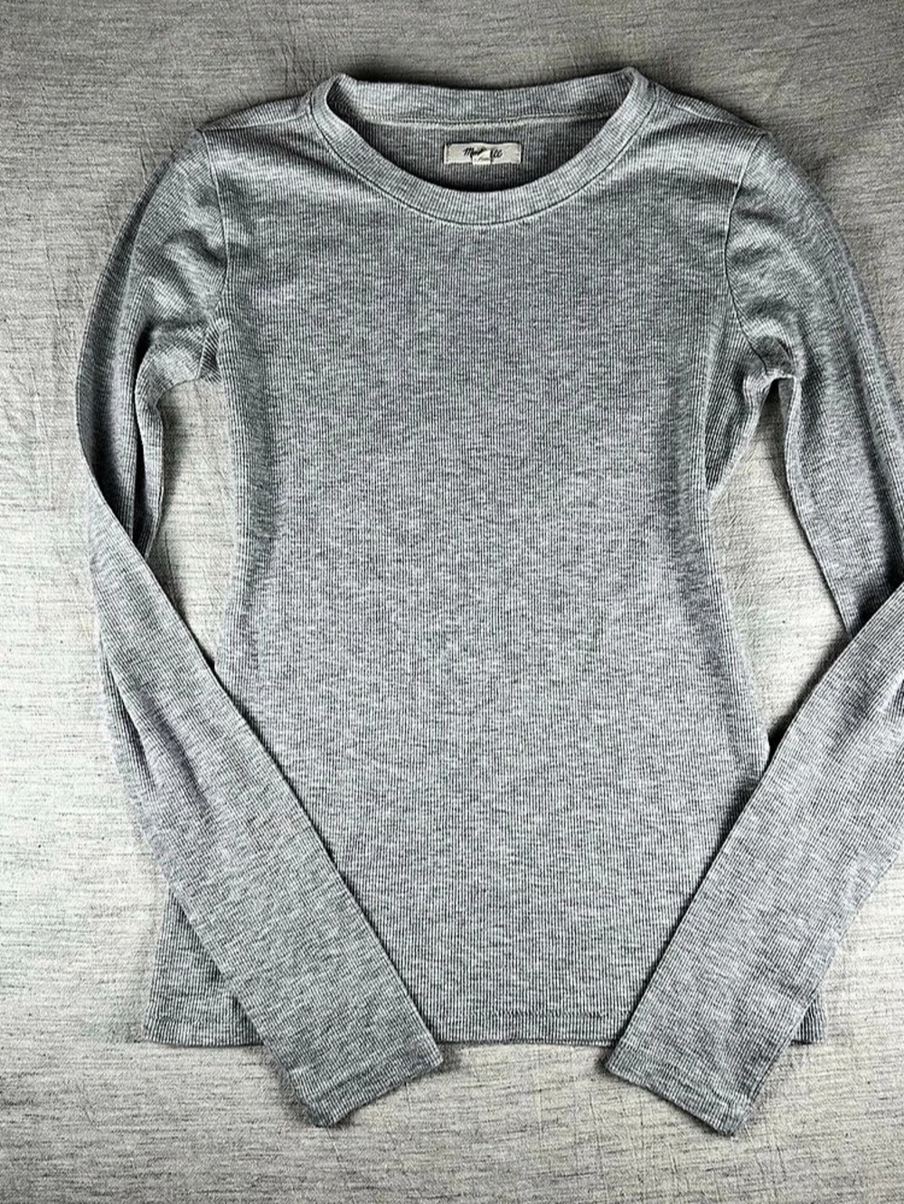 Madewell Ribbed Crewneck Long-Sleeve Tee Ribbed Long Sleeve Top in Gray Size